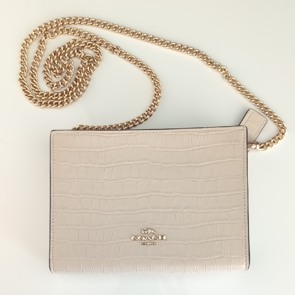 Coach Beige Crossbody Bag with Gold Chain